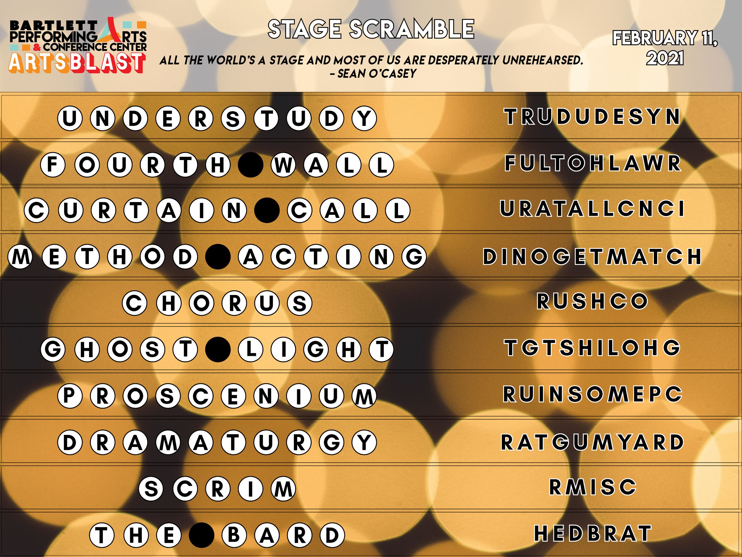 Stage Scramble ANSWERS