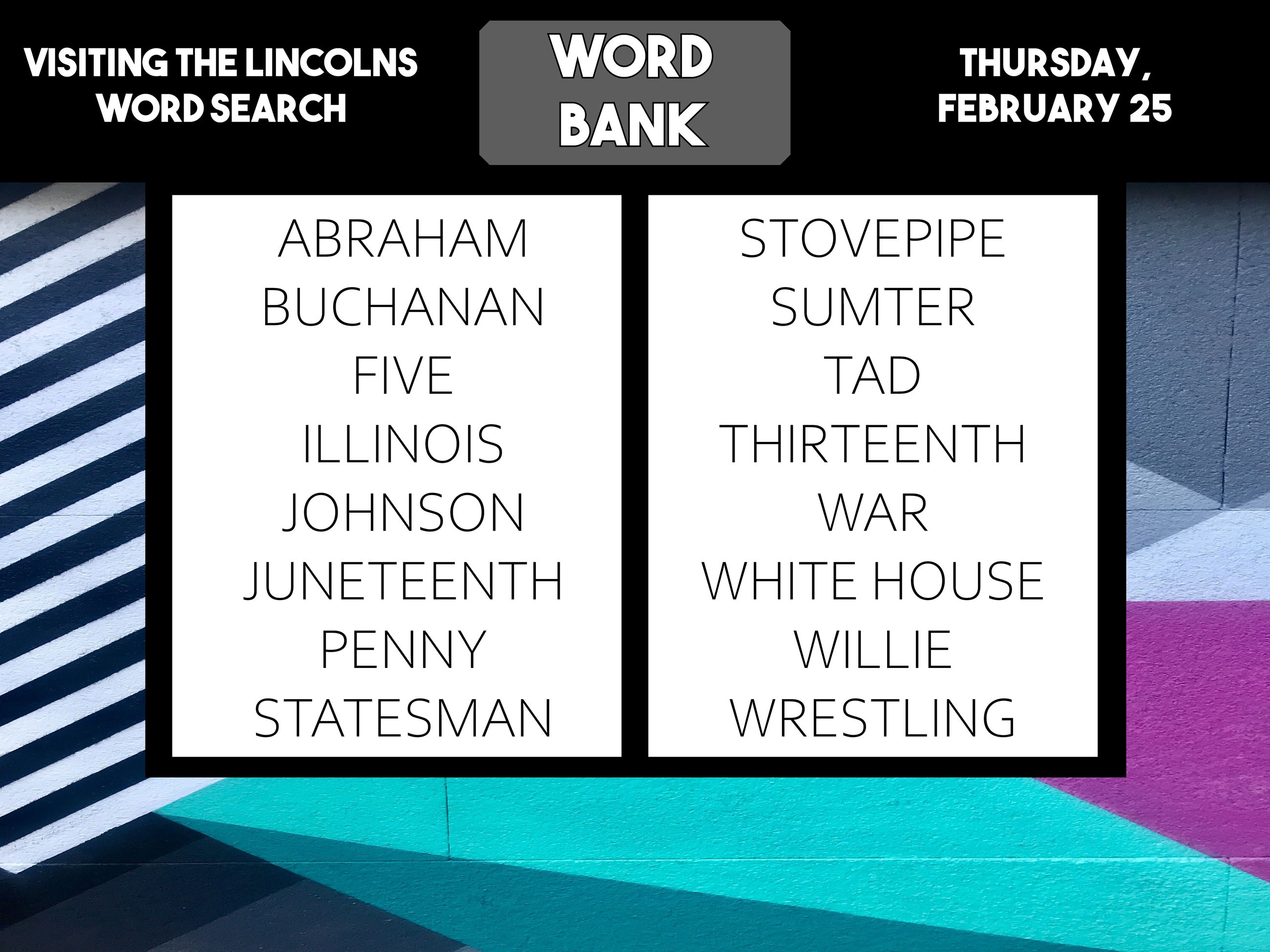 Word search lincolns word bank