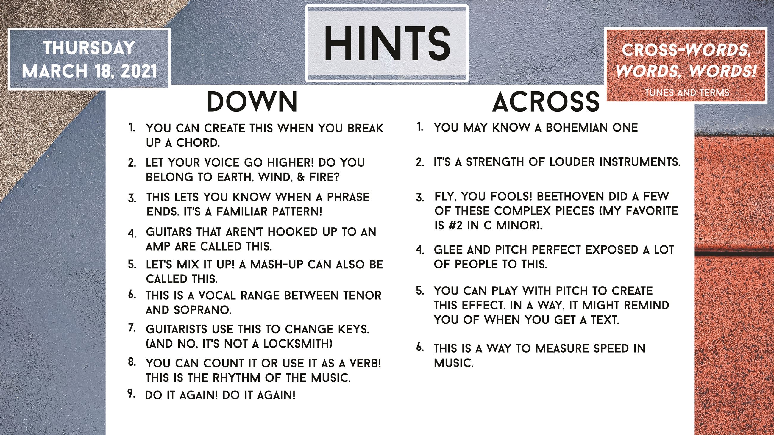 Music Terminology Crossword HINTS-01