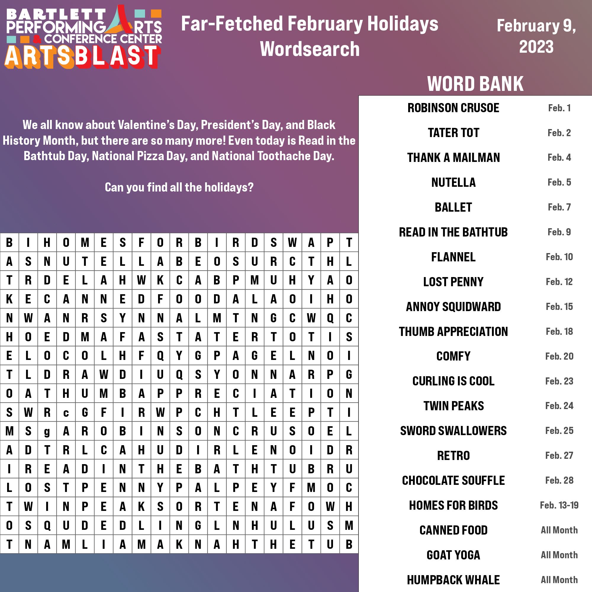 February Holidays Word Search