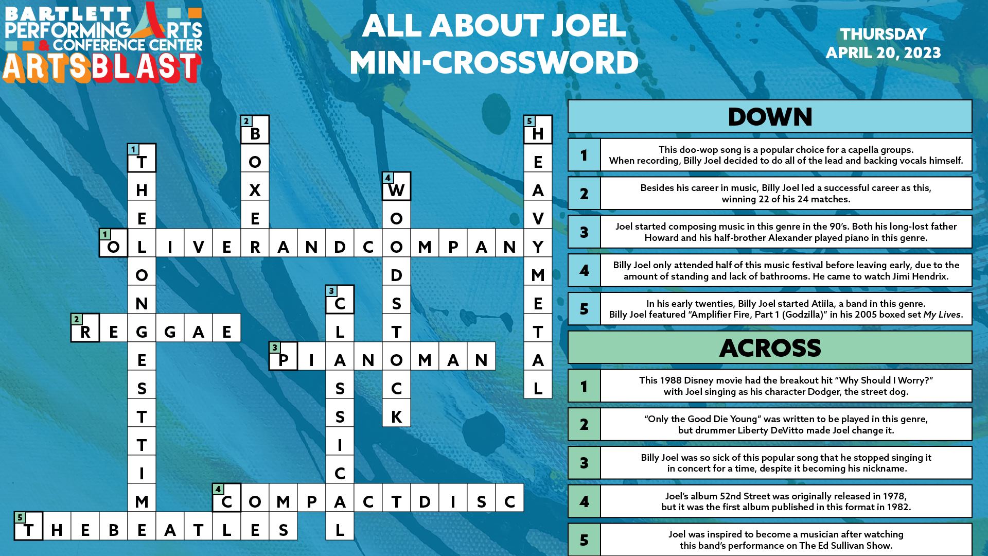 Billy Joel Mini Crossword ANSWERS