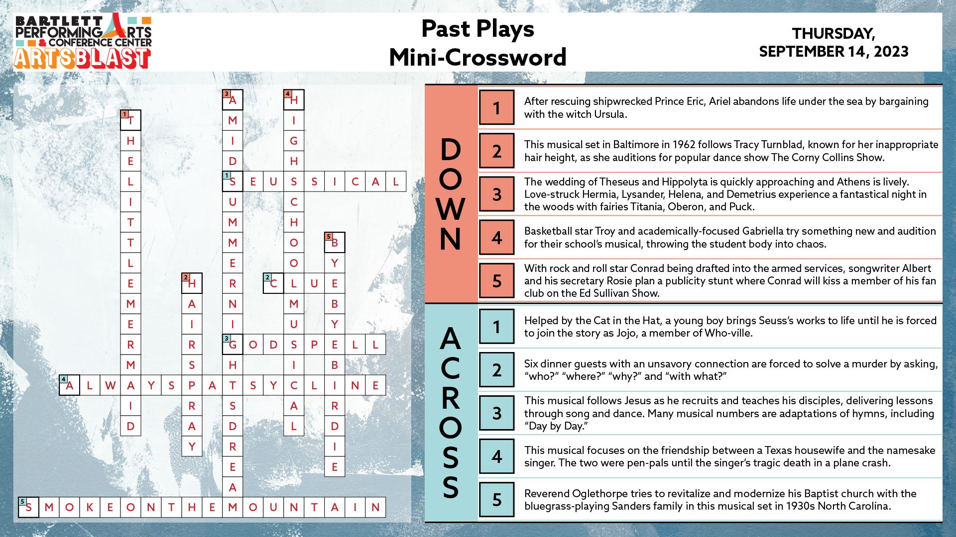 Past Plays Crossword ANSWERS