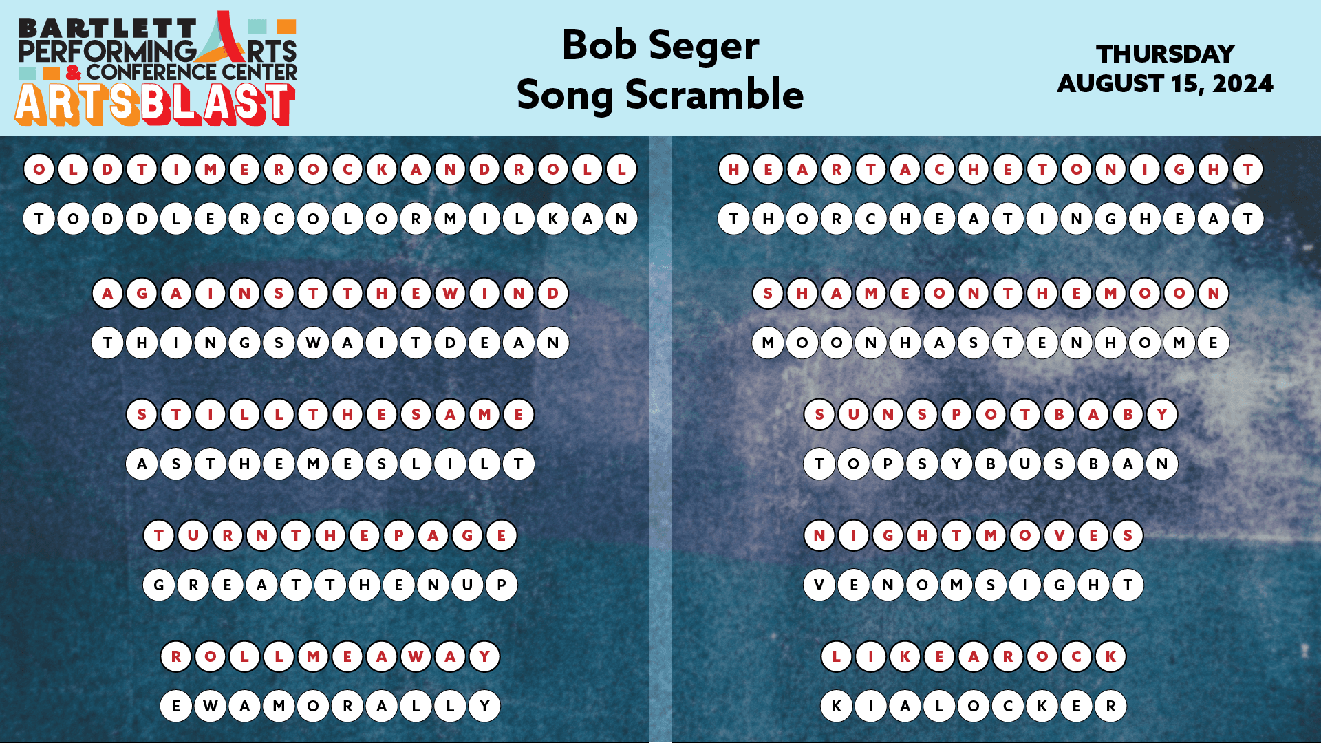 Seger Songs Unscramble ANSWERS